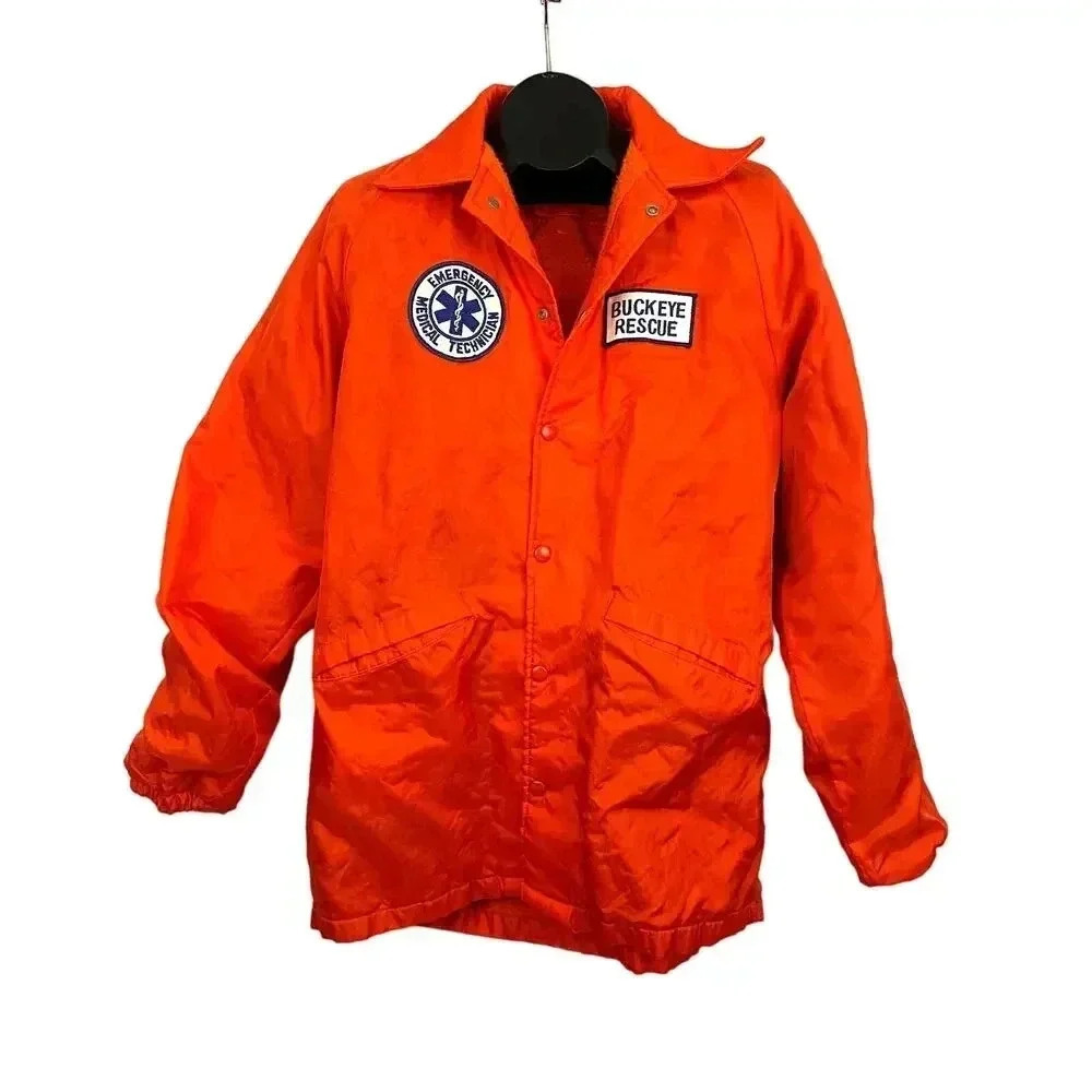 VTG Bright Orange Buckeye Rescue Medical Tech Jacket 44L 45 Made‎ in USA Pla-Jac